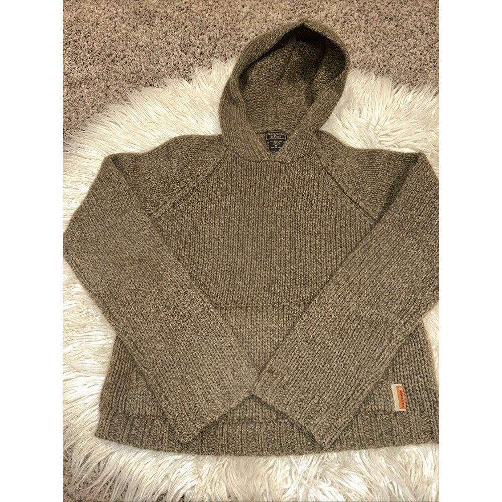 Vintage Abercrombie & Fitch Women’s Medium Hooded Green Sweater Front Pocket